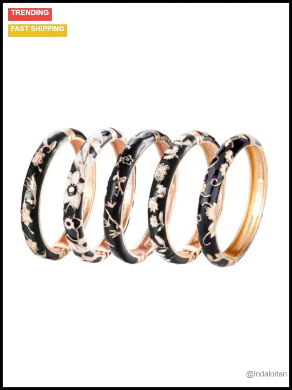 Kids Enamel Bangle Bracelets Set of 5 Rose Engraved Floral Alloy Jewelry